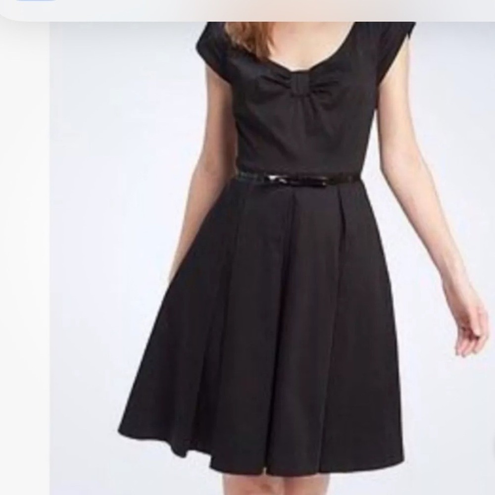 Kate Spade‎ size 8 black Sweeney bow pleated fit and flare mini dresss